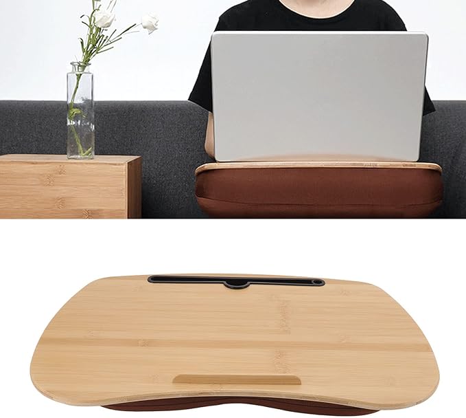 3-in-1 Timber Lap Desk with Cushion, Portable Ergonomic Laptop Stand for Bed, Sofa, and Car, Multifunctional Pillow Table for Work or Travel