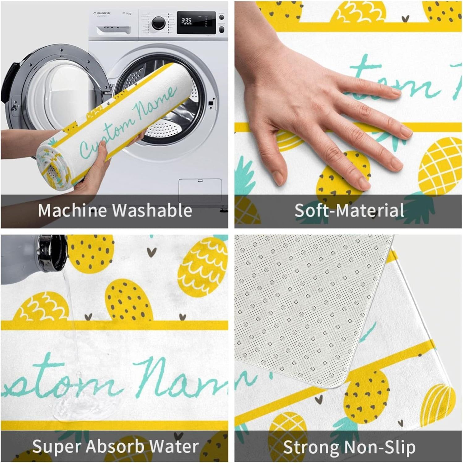 Personalized Name Kitchen Mat with Pineapples, Customized Soft Rubber Non-Woven Fabric Kitchen Mat with Name, Custom 28