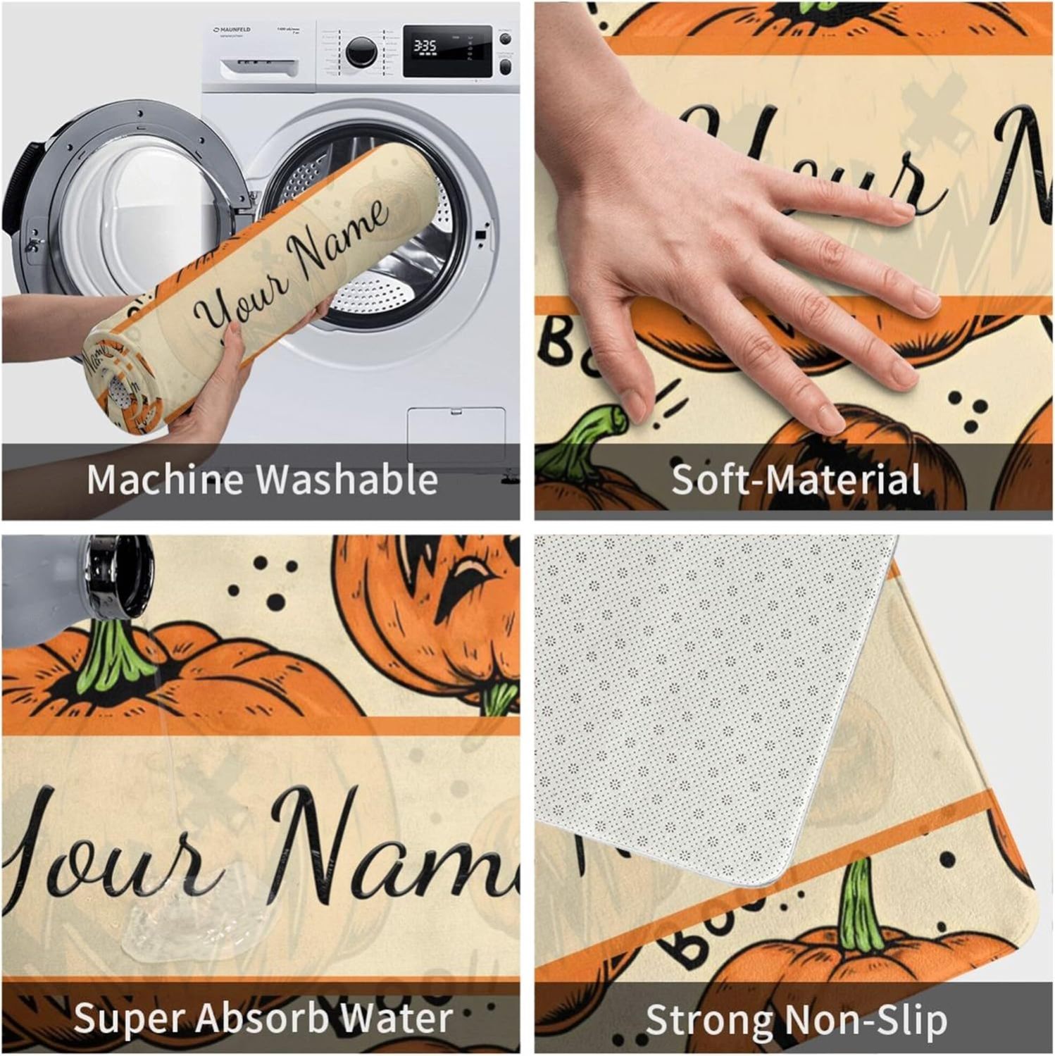 Personalized Soft Rubber Non-Woven Fabric Kitchen Mat for Halloween, Customized 28