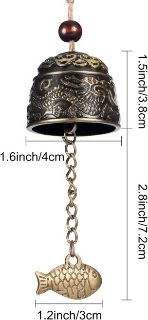 2 Pieces Fengshui Bell Vintage Dragon Bell Fengshui Wind Chimes Good Luck Hanging Supplies for Home Garden Good Luck Blessing Patio Yard Indoor Outdoo