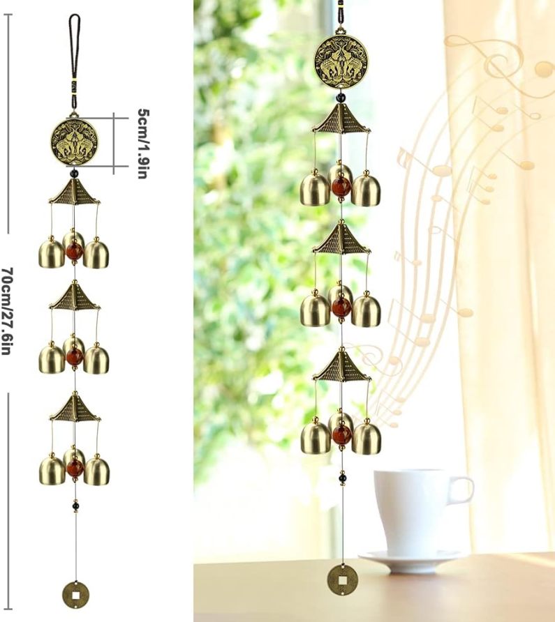 Wind Chimes, Vintage Metal Wind Chime Bells Chinese Feng Shui Lucky Bell Hanging Ornament for Home Outdoor Indoor Decor Garden Hanging Good Luck Bless
