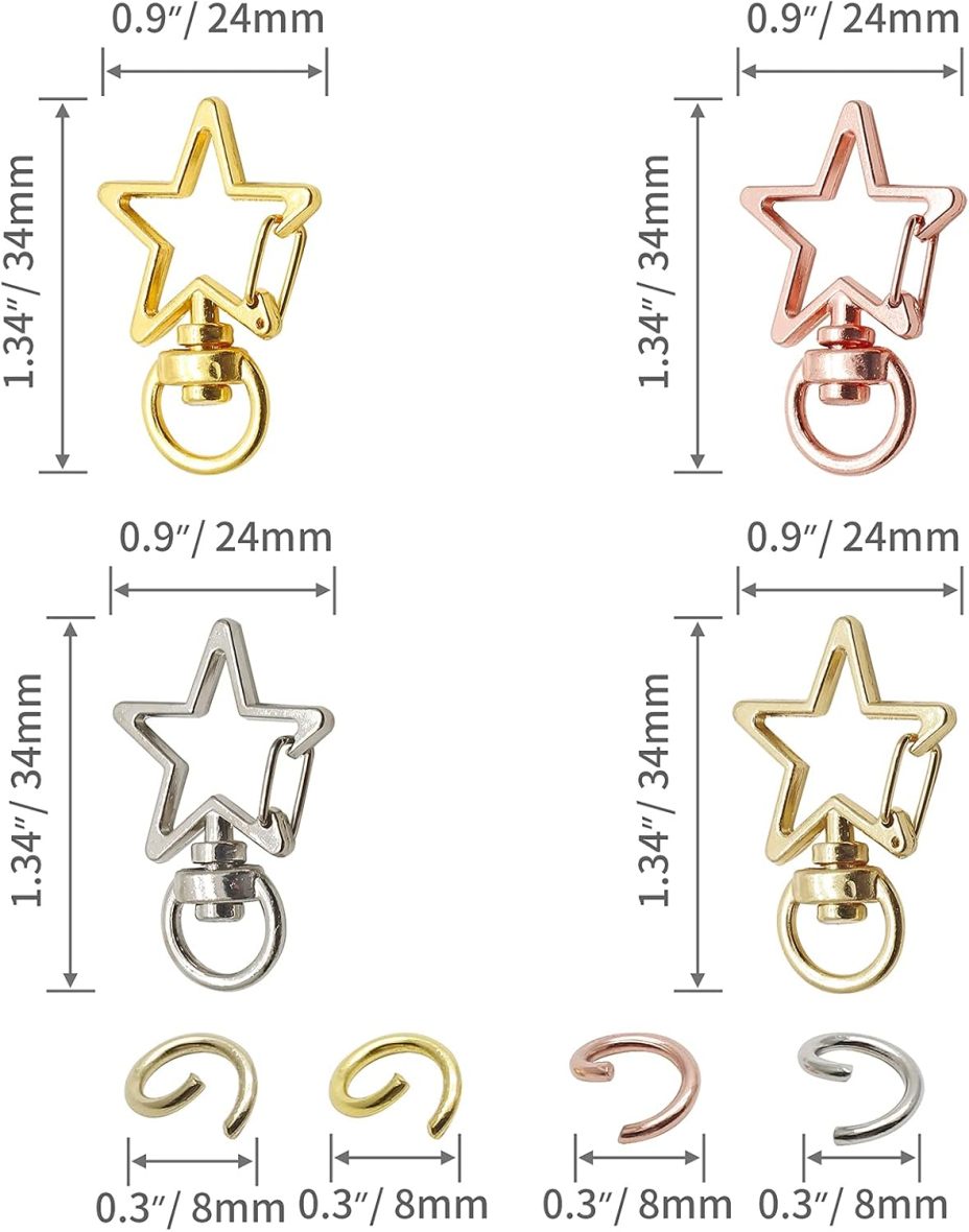 20 Pcs Star Shape Keychain, Metal Hanging Buckle, Spring Snap Hook with Key Rings, DIY Key Ring, DIY Key Chains Accessories for Bag, Jeans, Jewelry Ma