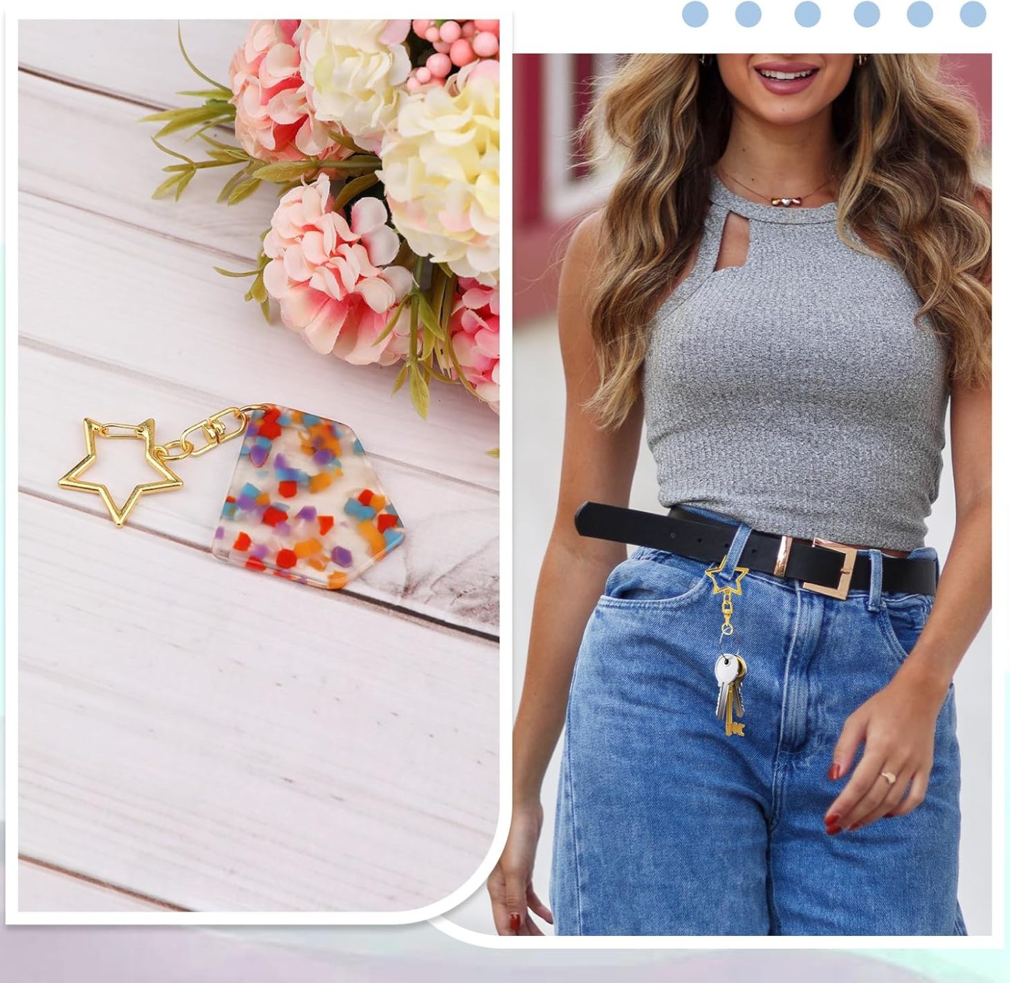 50 Pcs Star Lobster Claw Clasp Star Keychain Clip Gold Star Shaped Spring Snap Keychain with Chain Hanging Buckle and Open Jump Ring for DIY Crafts Je