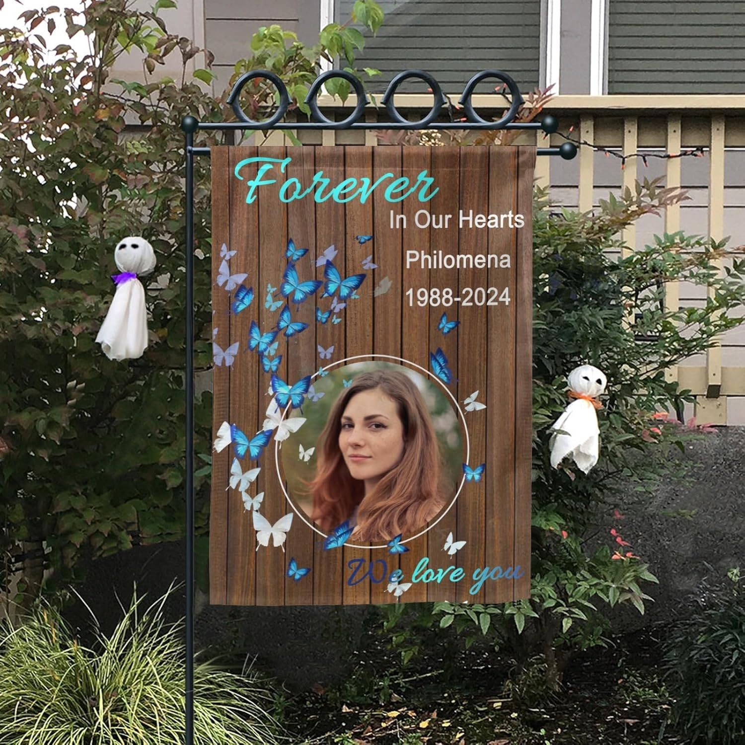 Custom Garden Flag Personalized Memorial Garden Flags Customize Flag with Photo Name Date for Outside Lawn Patio Garden Home Decorating for Cemetery D