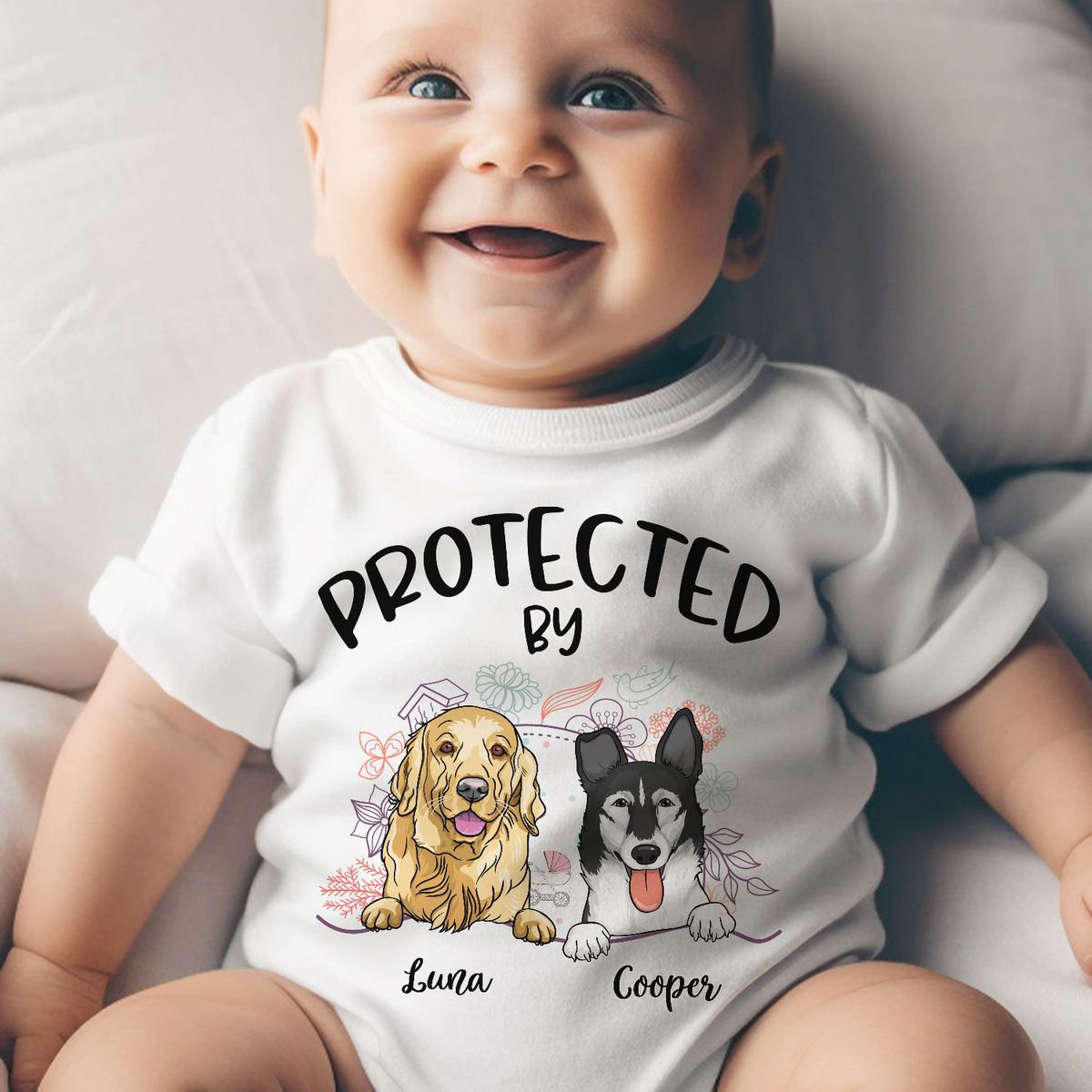 Personalized Shirt Custom Baby Onesies - Protected by Dog