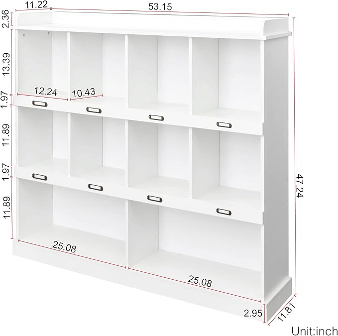 3-Tier Wooden Bookcase with Legs, 10-Cube Free Standing Bookshelf, Open Shelf Storage Organizer