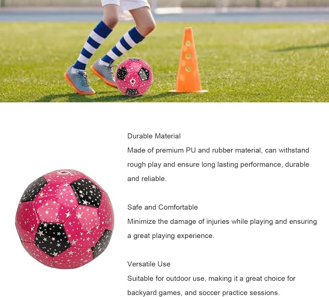 Kids Soccer Ball Size 3, Pink Inflatable PU Soccer Ball Toy with Rubber Liner , Ideal for Girls and Boys, Toddler Sports Training with Pump Included