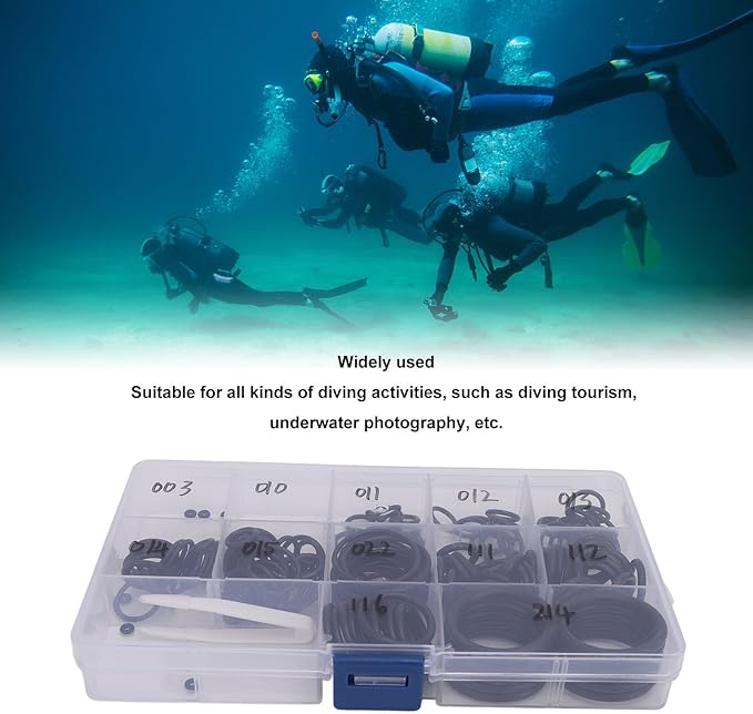 170pcs Scuba O Ring Kit for Diving Equipment, Effective Sealing Scuba Diving O Rings, Scuba Gear, and Scuba Accessories with Storage Box and Tweezer