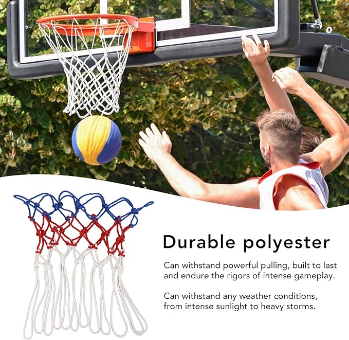 Heavy Duty Basketball Net Replacement, Professional All Weather Anti Whip for Outdoor & Indoor Use Sturdy Polyester, Fits Standard Rims, 12 Loops