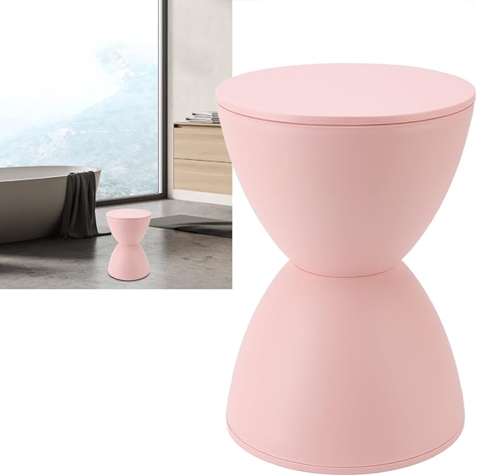 Modern Hourglass Shaped Plastic Stool, Multipurpose Round Side Table for Bathroom, Fitting Room, and Living Room, Sturdy and Stylish Household Stool