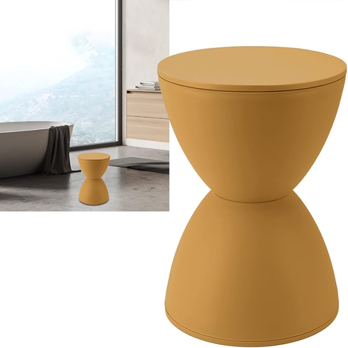 Hourglass Shaped Stool Plastic Modern Simple Nordic Style Household Round Stool Bathroom Fitting Room (Turmeric)