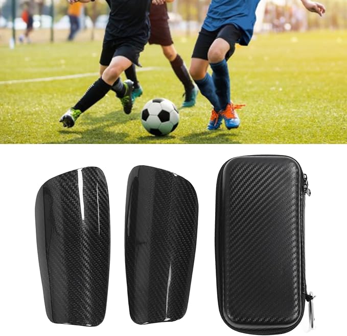 Carbon Fiber Soccer Shin Guards with Storage Bag, Lightweight Protective Shin for Kids and Adults, Ergonomic Shin Guards for Football Games （Black）