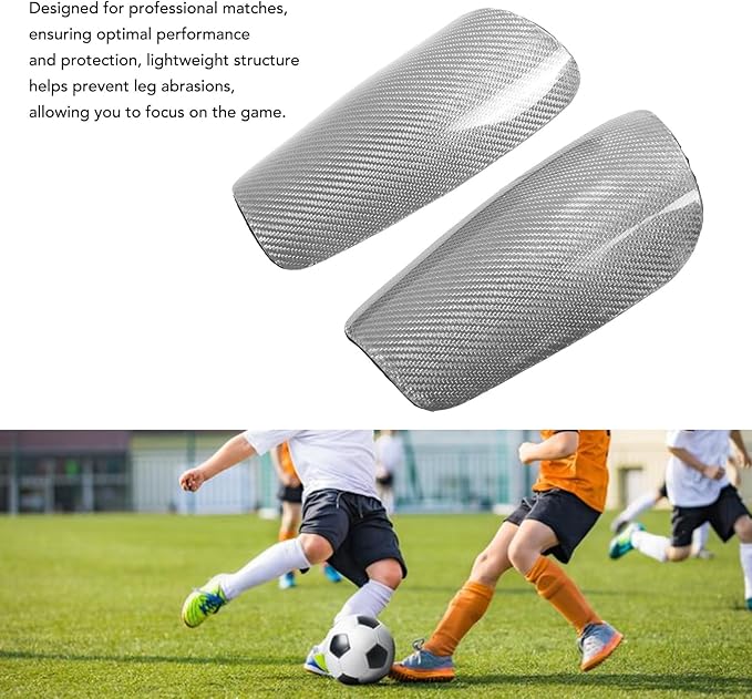 Carbon Fiber Soccer Shin Guards with Storage Bag, Lightweight Protective Shin for Kids and Adults, Ergonomic Shin Guards for Football Games （Silver）