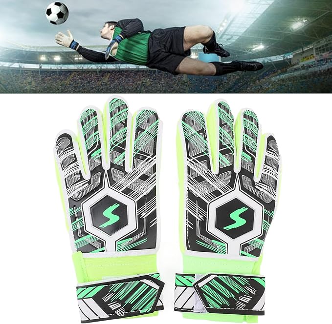 Kids Soccer Goalkeeper Gloves, Latex Collision Resistant Goalie Gloves with Guard for Training and Matches, Sturdy Football Gloves for Kids (Green)