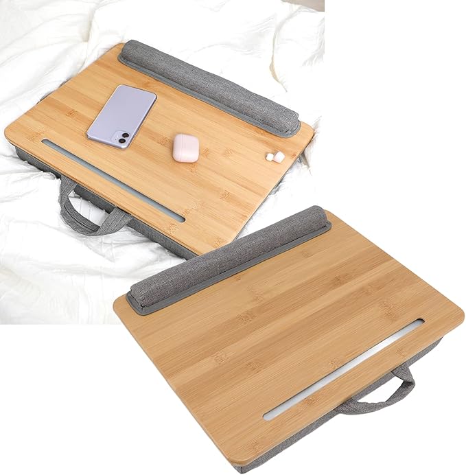 Portable Timber Lap Desk with Cushion, Multifunctional Laptop Table with Handle for Bed, Sofa, and Car, Ergonomic Design for Reading, Writing